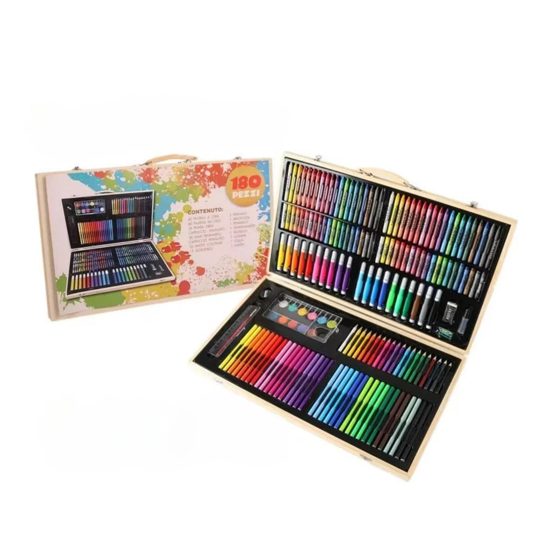 Colouring Art Kit – Multi-Character Box Set for Kids 188 pcs wooden case.