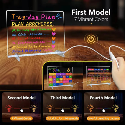 ✨ LED Acrylic Writing Board with Stand & Colourful Markers (Removable Template