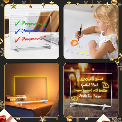 ✨ LED Acrylic Writing Board with Stand & Colourful Markers (Removable Template