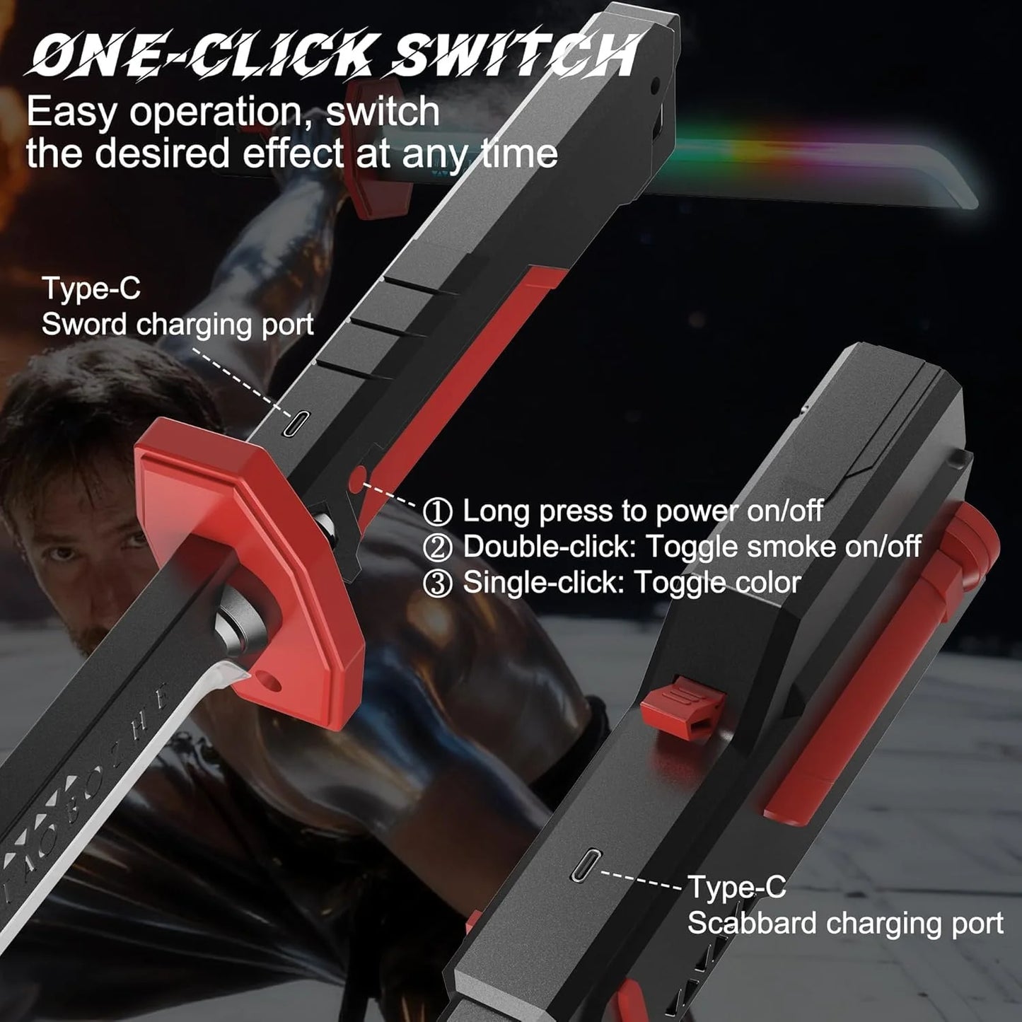Color Flowing Spark Sword With Smoke