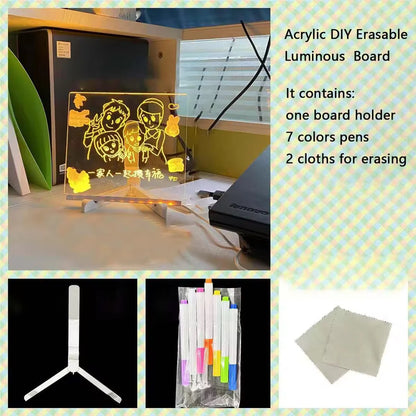 ✨ LED Acrylic Writing Board with Stand & Colourful Markers (Removable Template