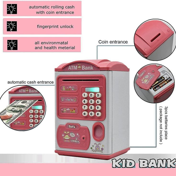 Electronic Bank Mini ATM – Password Money Saving Box for Kids (Auto Count Cash & Coins)