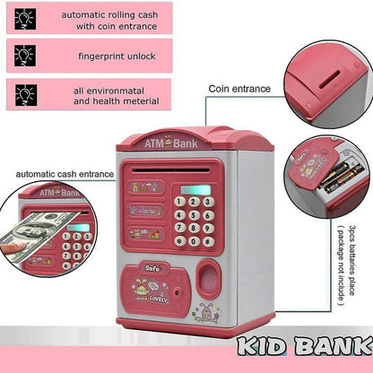 Electronic Bank Mini ATM – Password Money Saving Box for Kids (Auto Count Cash & Coins)