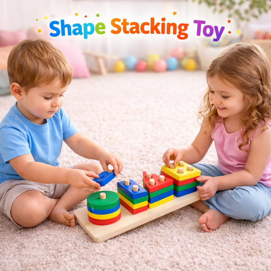 Wooden Puzzle Shape Sorter Toys for Toddlers – Montessori Stacking Educational Learning Toys for Kids Ages 1 2 3