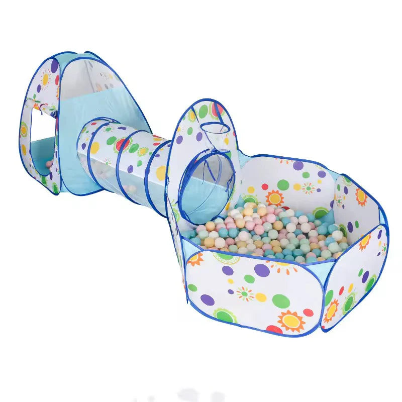 3 in 1 Set Kids Tent Play Tunnel, Baby Ball Pit with Basketball Hoop, Tunnel Crawl playhouse(Balls Not Included)