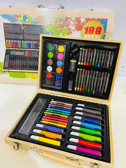 Colouring Art Kit – Multi-Character Box Set for Kids 188 pcs wooden case.