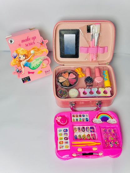 Girls Real Makeup Kit – Zipper Box Cosmetic Toy Set for Kids