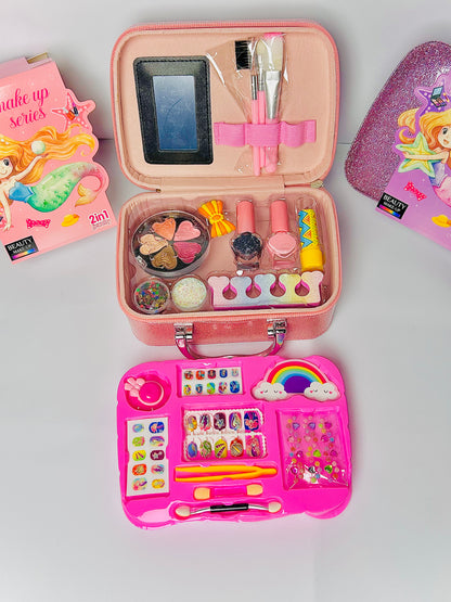 Girls Real Makeup Kit – Zipper Box Cosmetic Toy Set for Kids