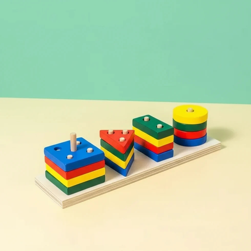 Wooden Puzzle Shape Sorter Toys for Toddlers – Montessori Stacking Educational Learning Toys for Kids Ages 1 2 3