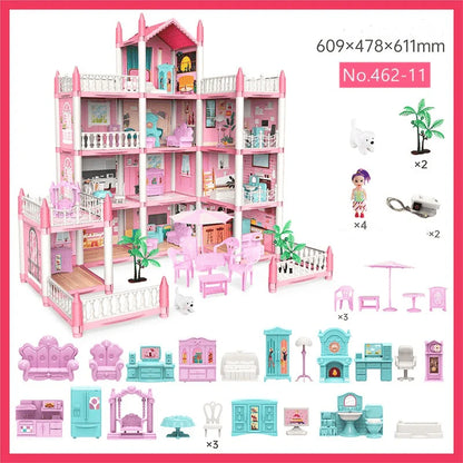 DIY Dreamy Pink Doll house villa Playset