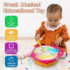 Electronic Musical Flash Drum Toy with 5 Visual 3D Lights for Kids. (Multicolor)