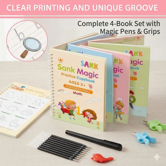 Sank Magic Practice Copybook Set – 4 Books + Magic Pen