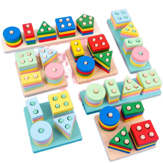 Wooden Puzzle Shape Sorter Toys for Toddlers – Montessori Stacking Educational Learning Toys for Kids Ages 1 2 3